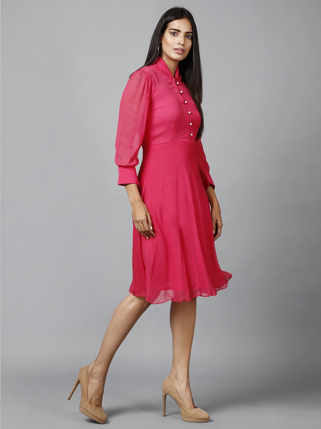 Women’s Pink Chiffon Casual Midi Dress: The Breathtaking Style Statement - Image 2