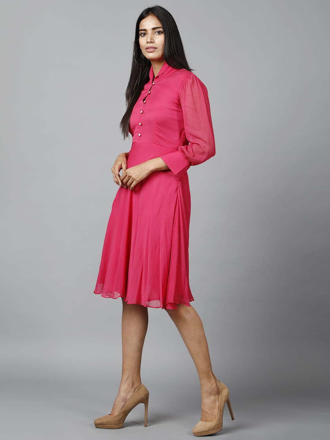 Women’s Pink Chiffon Casual Midi Dress: The Breathtaking Style Statement - Image 3