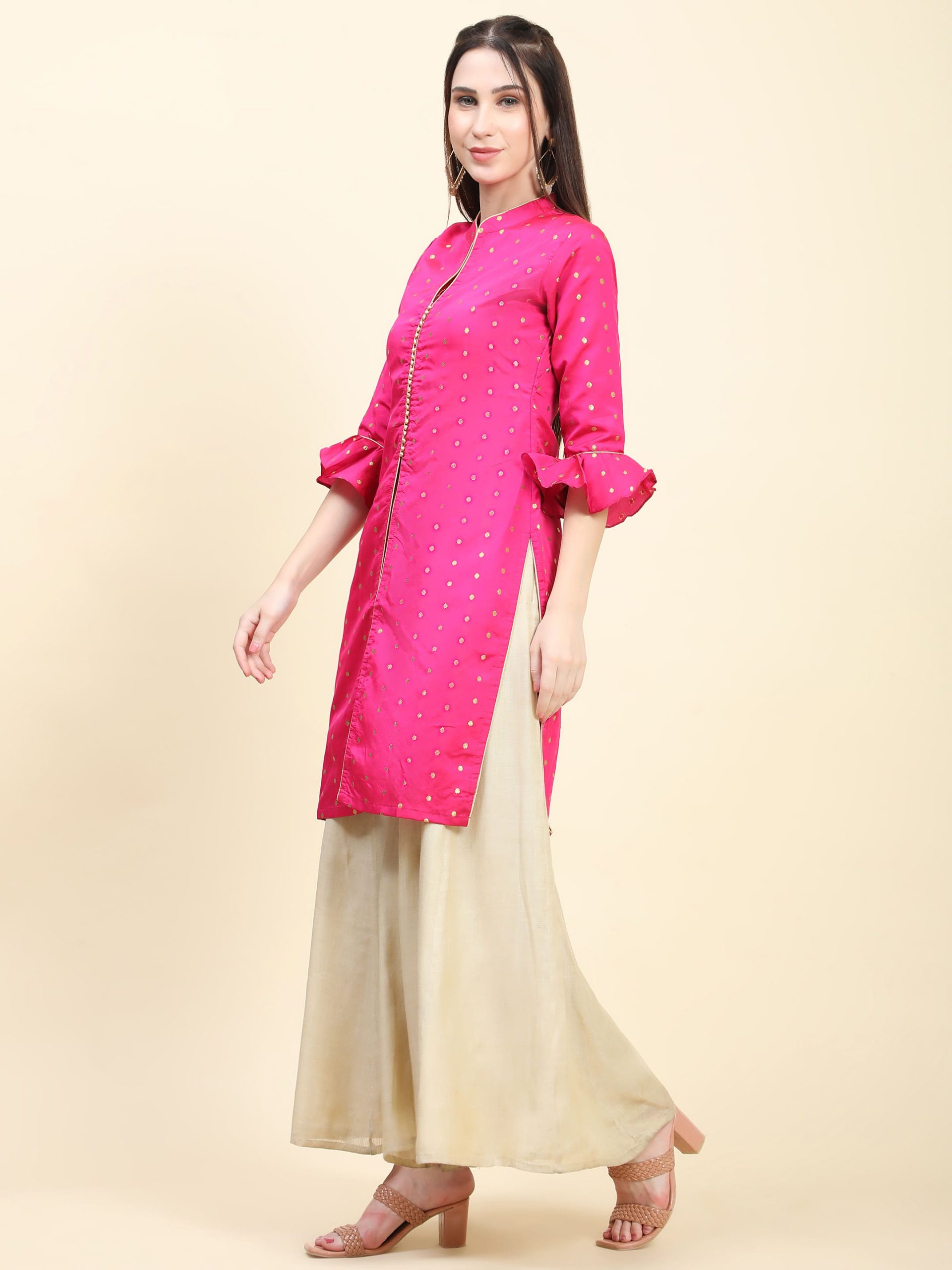 Zari woven Tafetta Kurti with Potli button: Redefining Festive Glamour - Image 3