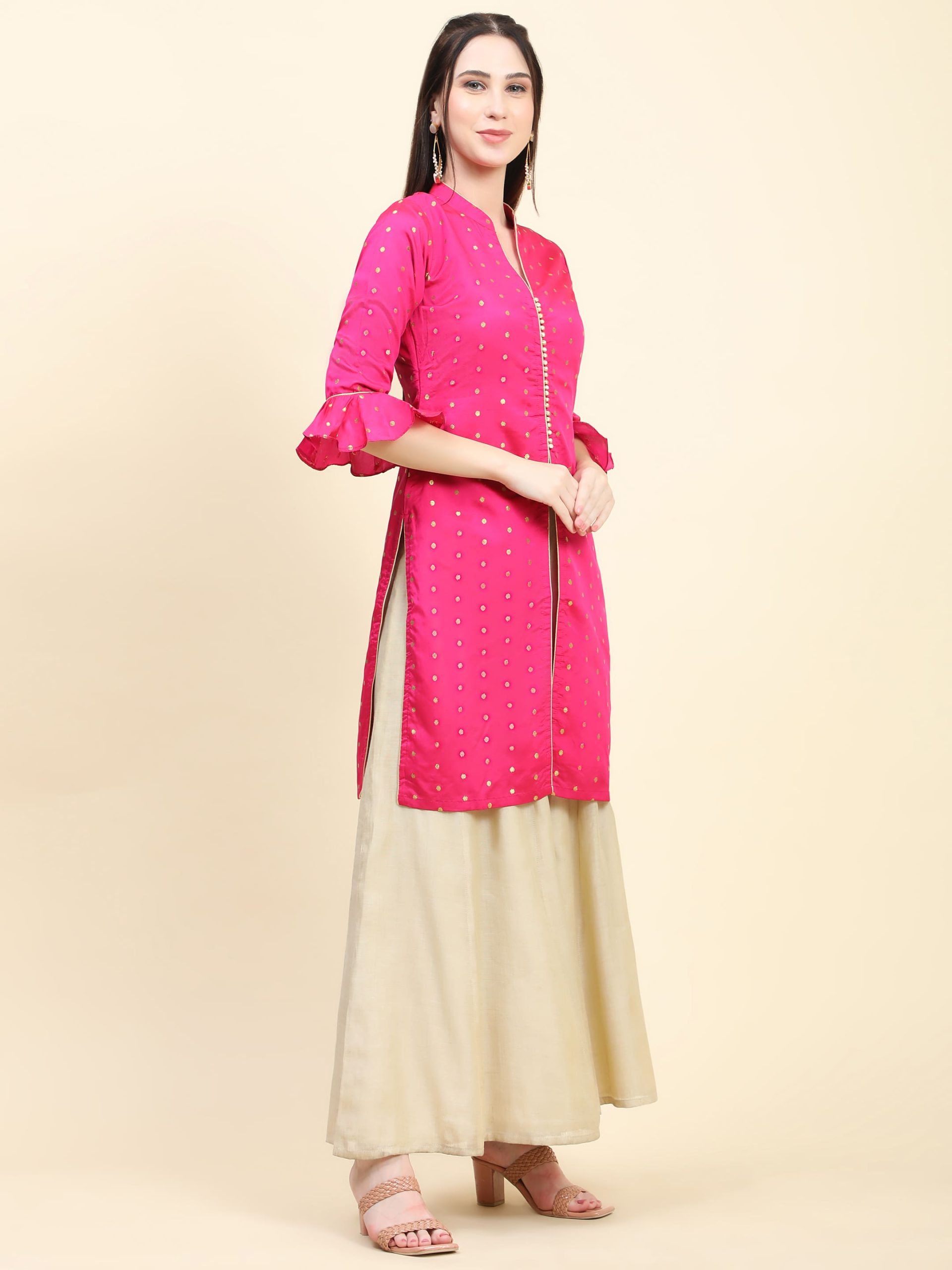 Zari woven Tafetta Kurti with Potli button: Redefining Festive Glamour - Image 2