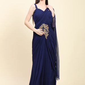 Dark Blue Georgette Drape Saree