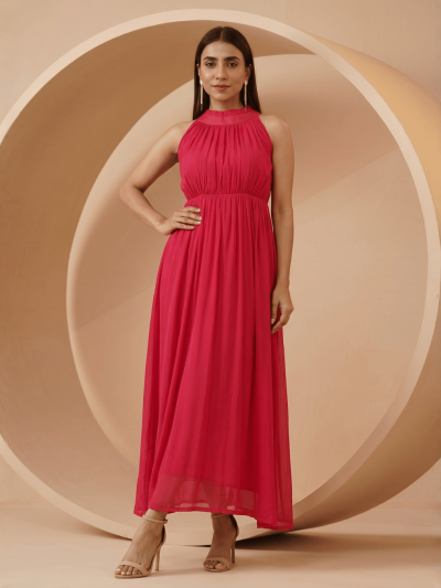 Women's Drape Chiffon Dress In Cherry Red