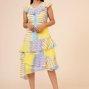Lemon Printed Georgette Ruffle Dress