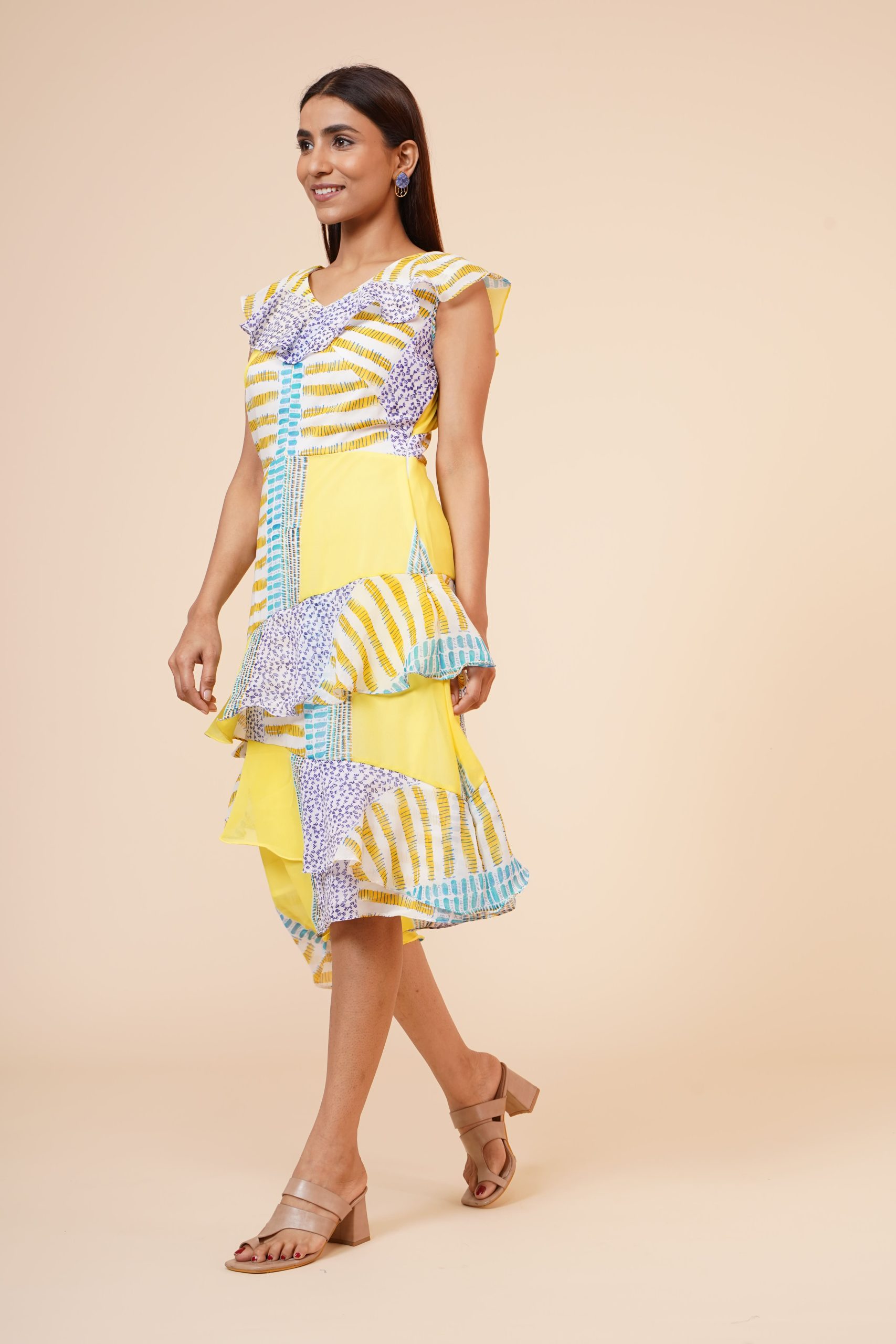 Women's Lemon Printed Georgette Ruffle Dress - Image 2