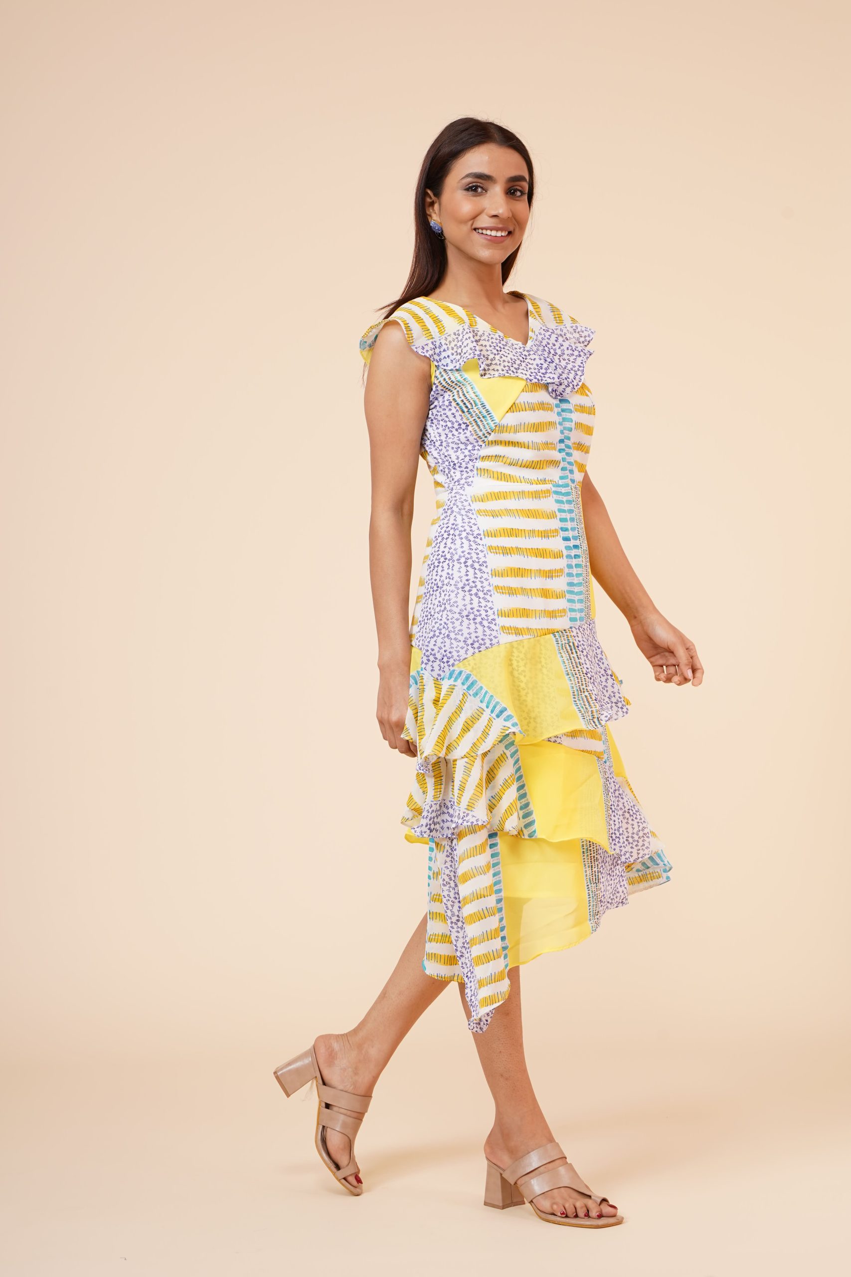 Women's Lemon Printed Georgette Ruffle Dress - Image 3