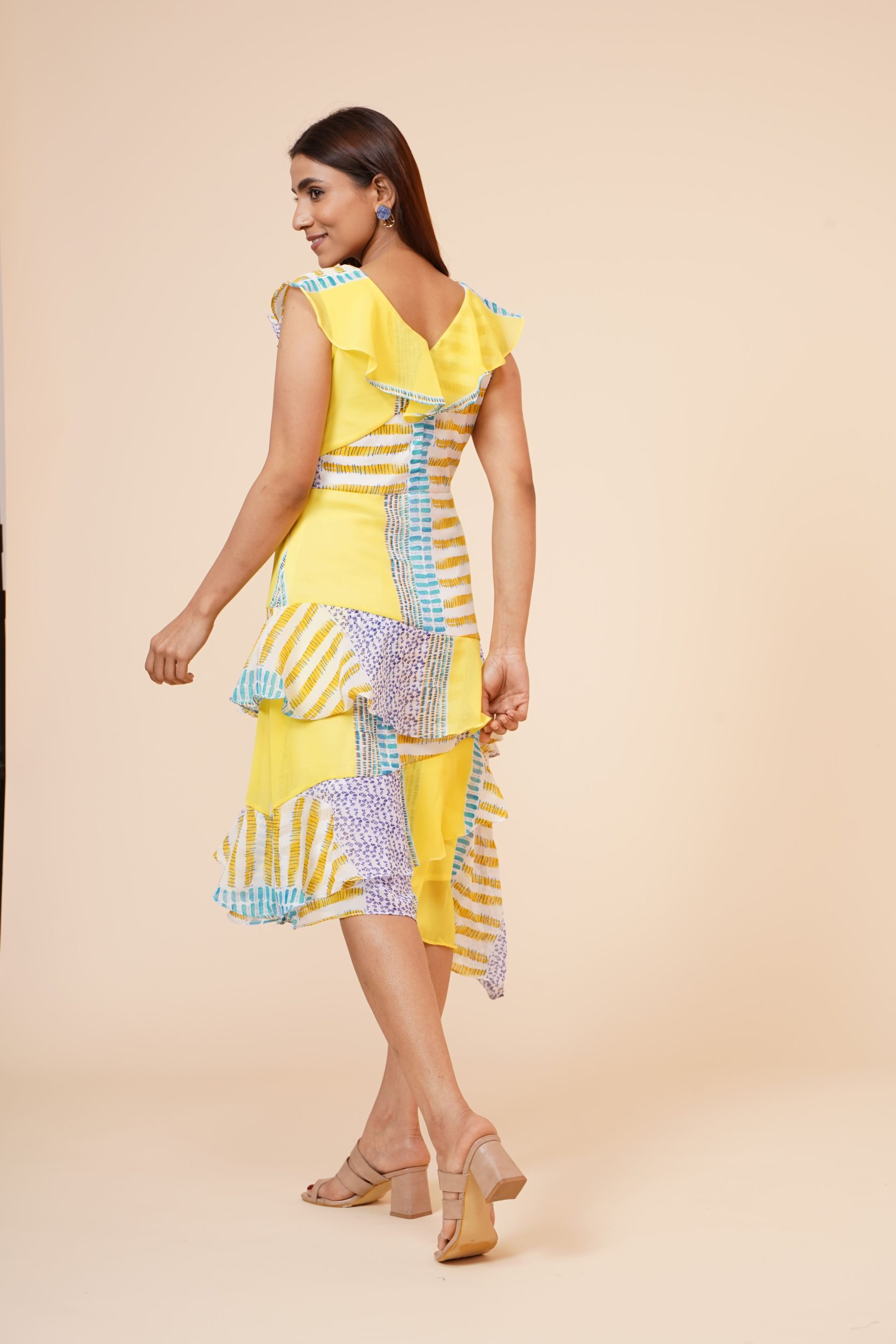 Women's Lemon Printed Georgette Ruffle Dress - Image 4