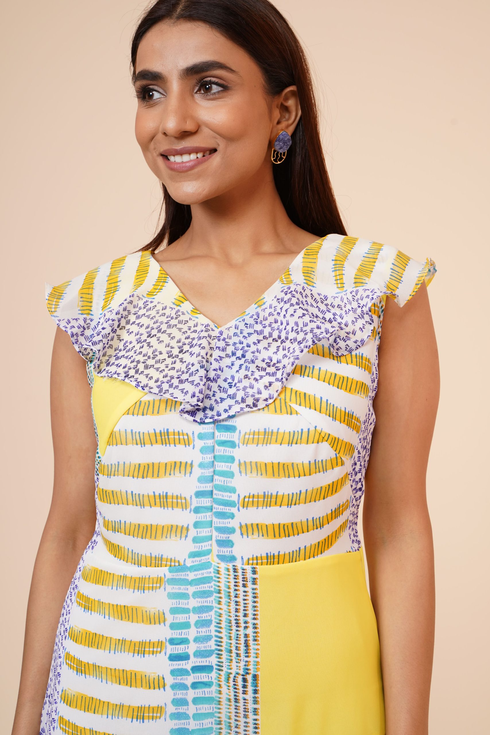 Women's Lemon Printed Georgette Ruffle Dress - Image 5
