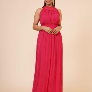 Cherry Red drape Chiffon Dress