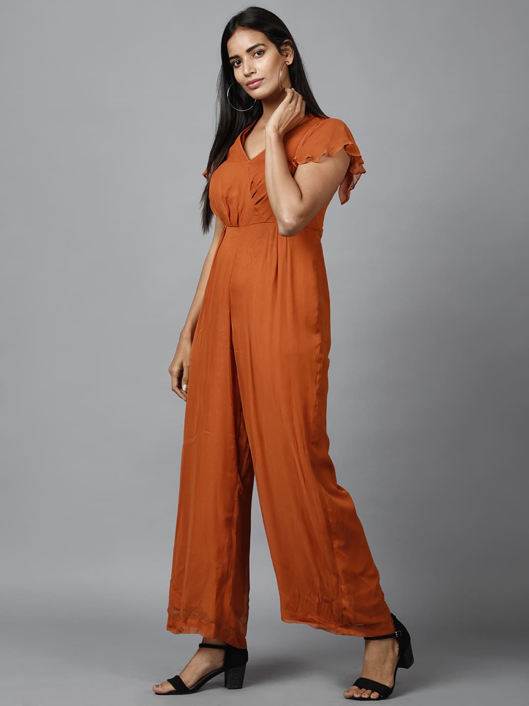 Women's Drape Party/ Casual Jumpsuit In Brown - Image 3