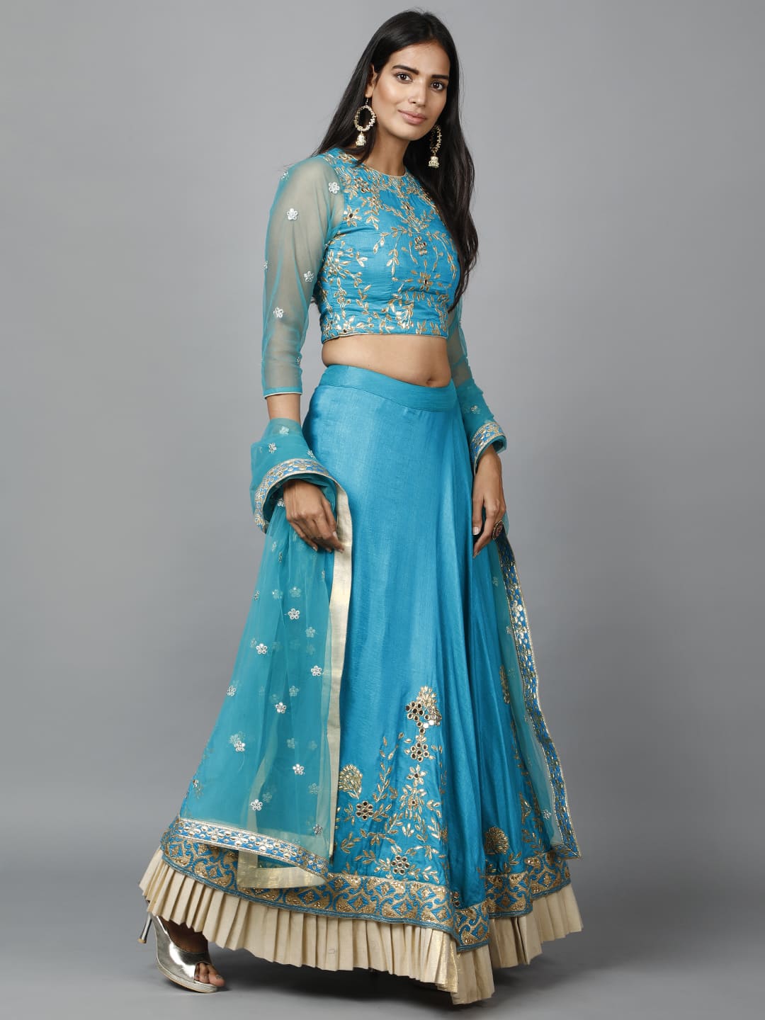 Turquoise Blue Gota Patti Lehenga Set: The Ultimate Breathtaking Ethnic Masterpiece - Image 2