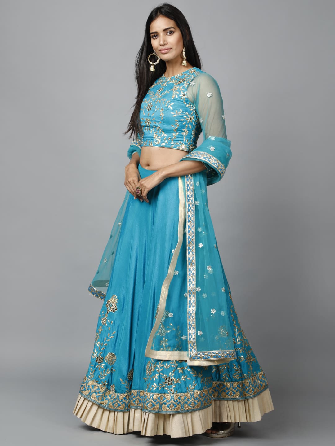 Turquoise Blue Gota Patti Lehenga Set: The Ultimate Breathtaking Ethnic Masterpiece - Image 3