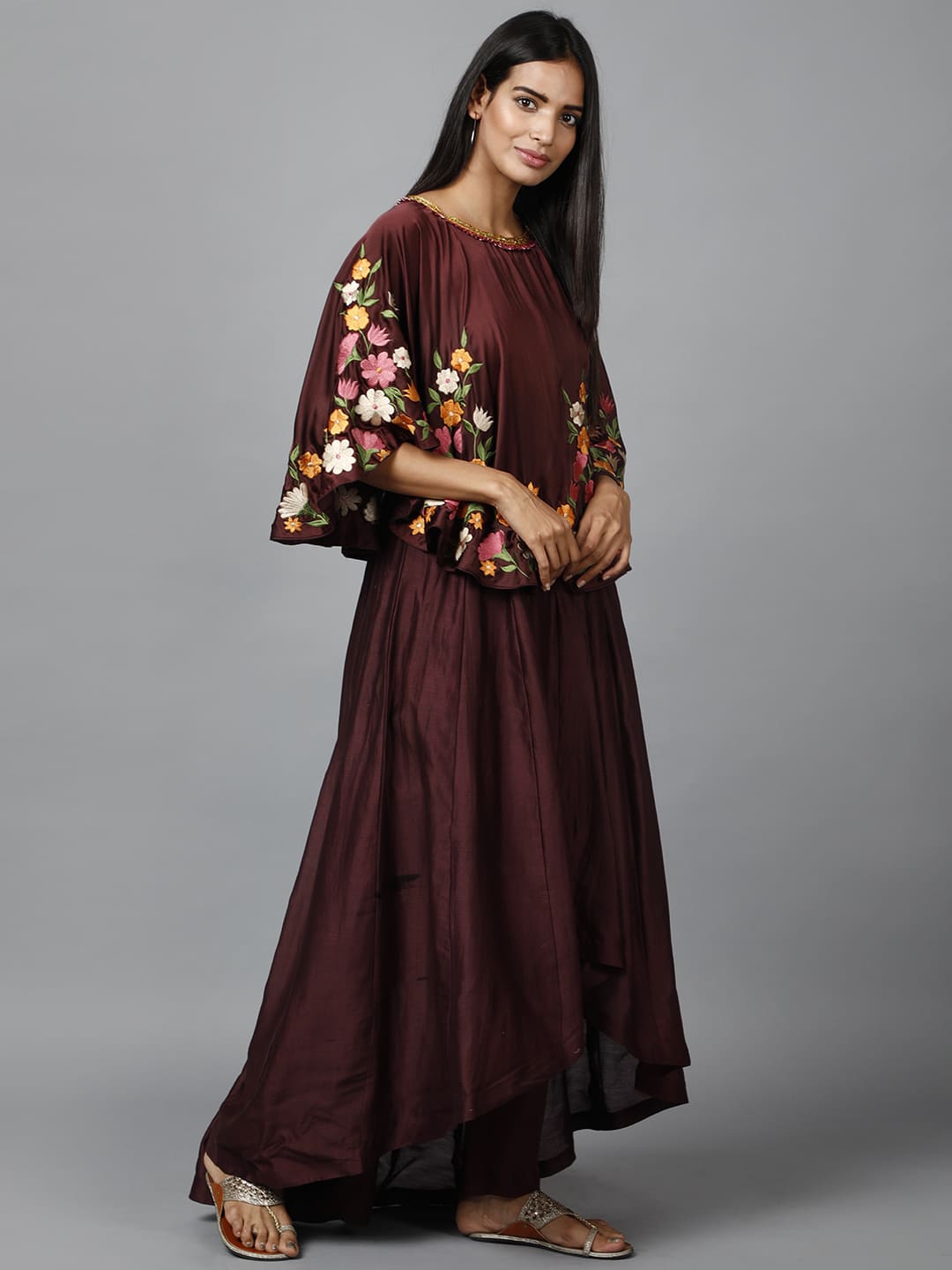The Elegance of the Maroon Floral Cape Suit - Image 2