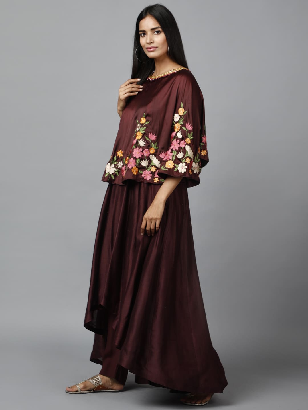 The Elegance of the Maroon Floral Cape Suit - Image 3