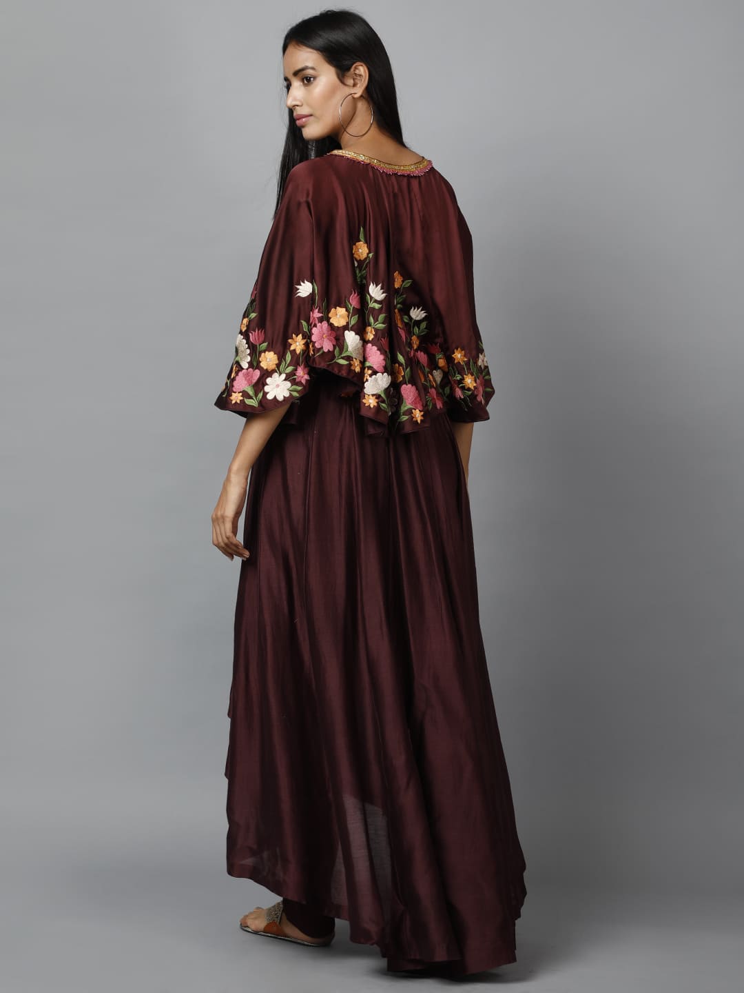 The Elegance of the Maroon Floral Cape Suit - Image 4