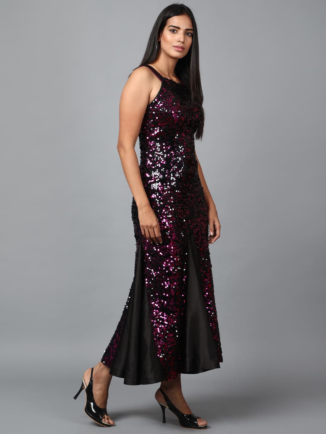 Women's Pink Sequins Halter Neck Mermaid Dress - Image 2