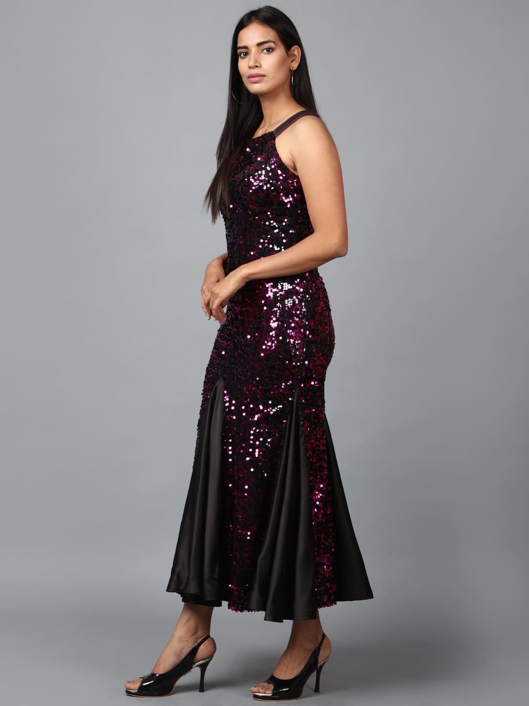 Women's Pink Sequins Halter Neck Mermaid Dress - Image 3