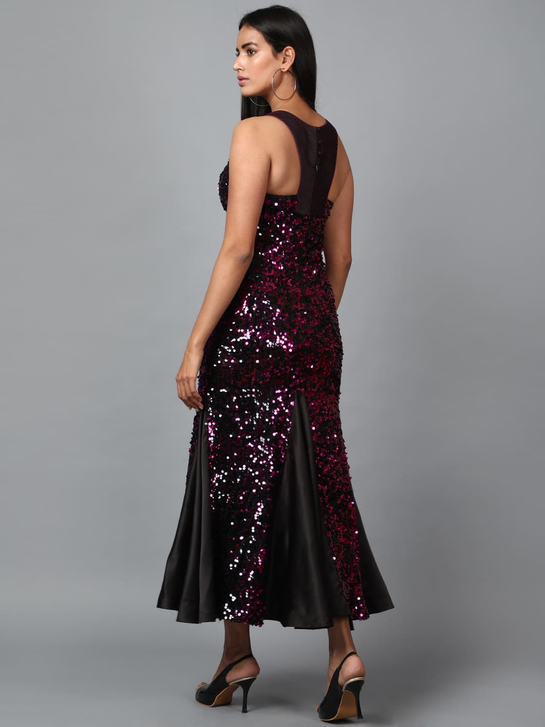 Women's Pink Sequins Halter Neck Mermaid Dress - Image 4