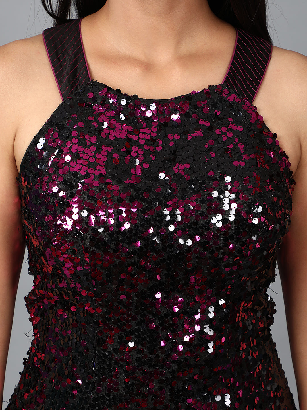 Women's Pink Sequins Halter Neck Mermaid Dress - Image 5