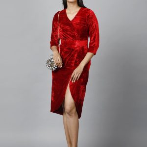 Red Velvet drape party Dress