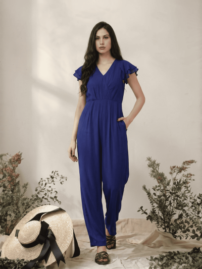 Women's Drape Casual Jumpsuit In Dark Blue