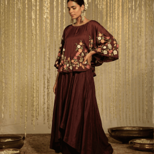 The Elegance of the Maroon Floral Cape Suit