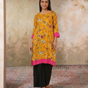 Elevate Your Style with the Mustard Floral Rayon Kurti with Placket