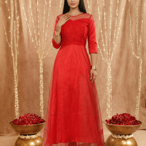 Breathtaking Women's Pleat Draped Red Gown