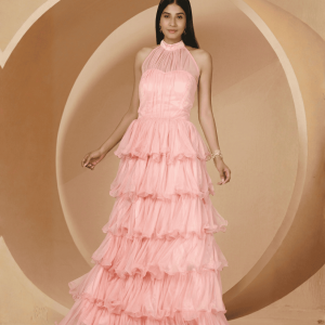 Stunning Halter Neck Party Gown in Pink : Breathtaking Evening Choice