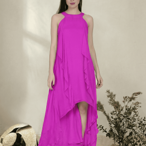 Women’s Halter Neck Ruffle Georgette Party Dress in Mauve