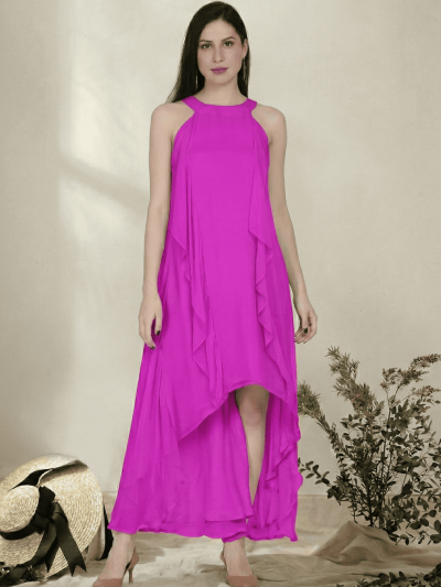 Women’s Halter Neck Ruffle Georgette Party Dress in Mauve