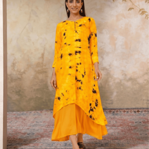 Women's Indian Tie N Dye Kurti With Wooden Button Placket And Cuff