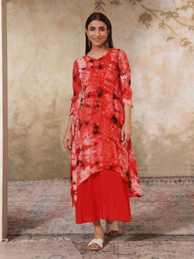 Women's Indian Tie N Dye Kurti With Wooden Button Placket And Cuff