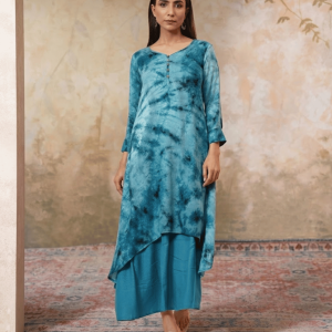 Women's Indian Tie N Dye Kurti With Wooden Button Placket And Cuff