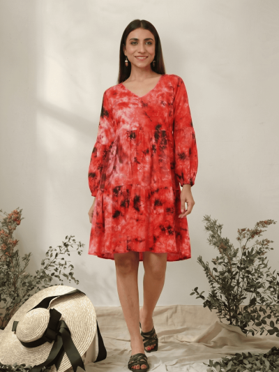 Sensational Red Tie Dye Kurti with Balloon Sleeves: The 1 Ultimate Choice for Breathtaking Style