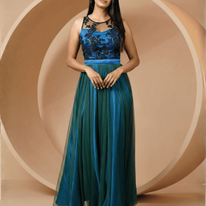Blue Green Net Gown : The Ultimate Breathtaking Evening Masterpiece