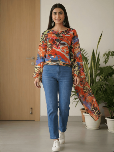 Breathtaking Digital Printed Georgette Kimono Sleeves Top: The 1 Must-Have Choice for Radiant Style