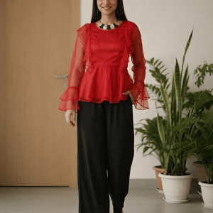 Red Net Party Top with Ruffle Sleeves: Your New Wardrobe Essential