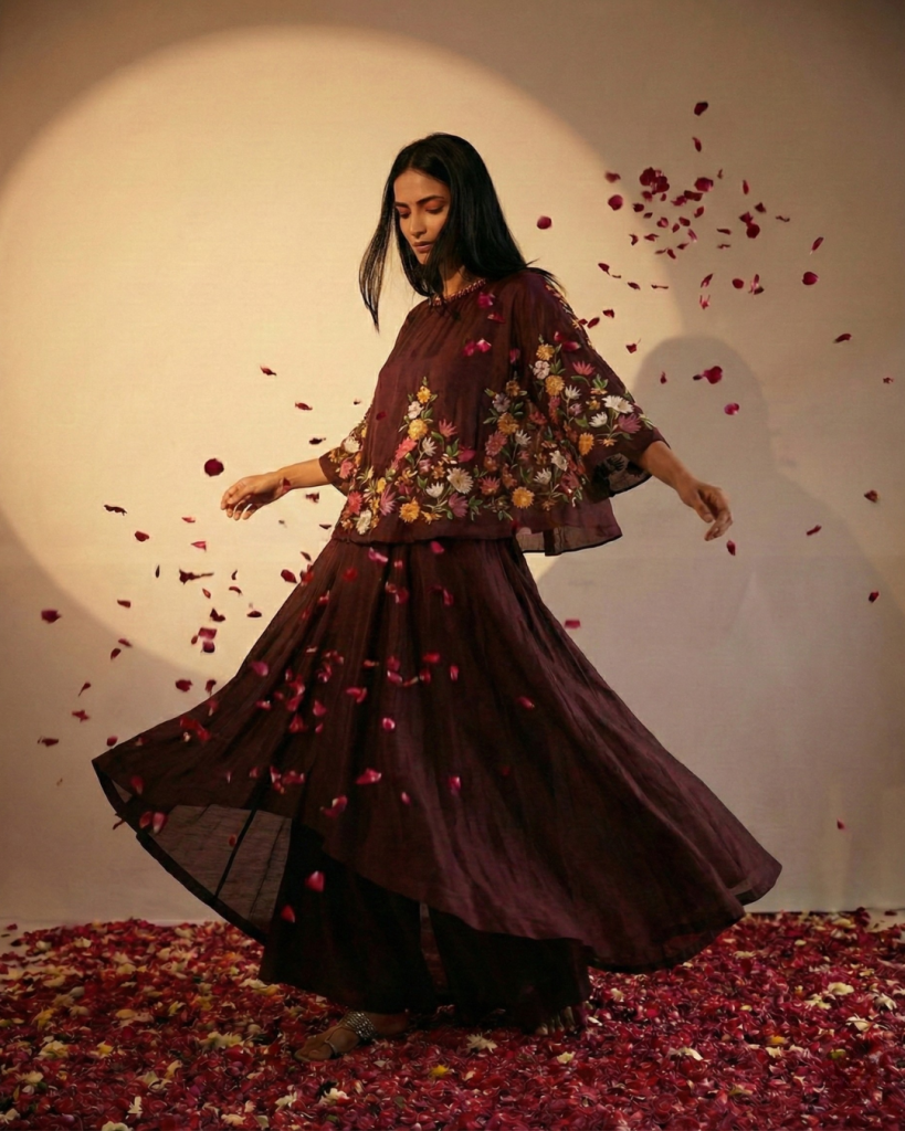 embroidered maroon dress